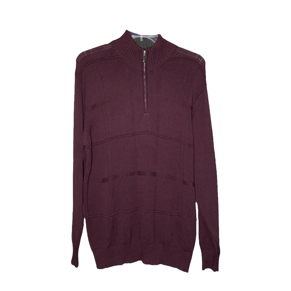 Oscar de la Renta Burgundy Men's Sweater Quarter Zip XL
